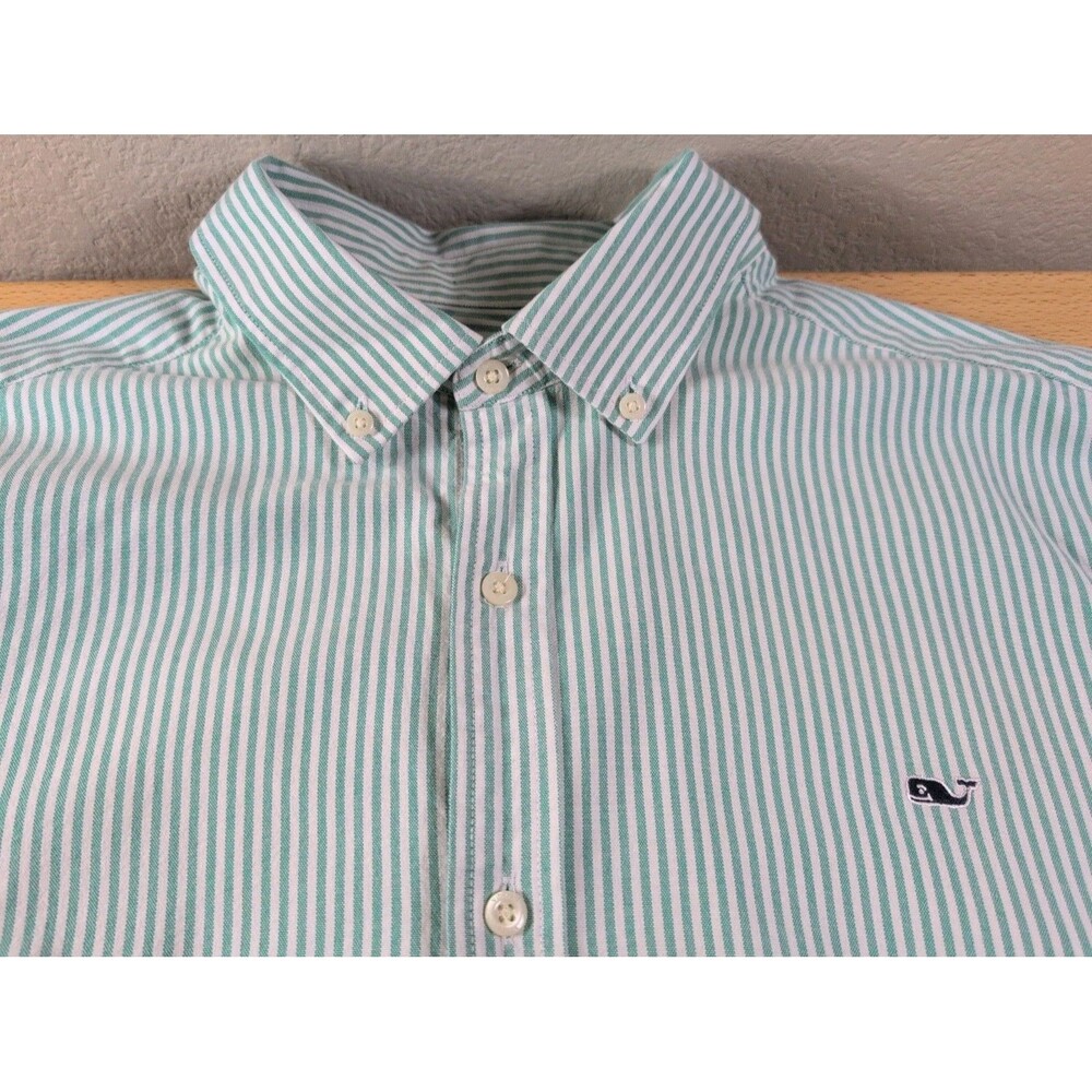 Vineyard Vines Classic Fit Whale Shirt Men’s XL Green Striped Oxford Button Down